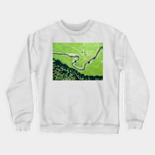 Aerial view of canoes on Rospuda river on a sunny day Crewneck Sweatshirt